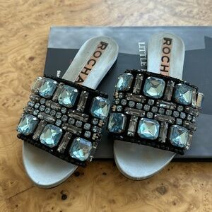 Rochas Black and Silver Embellished Sandals